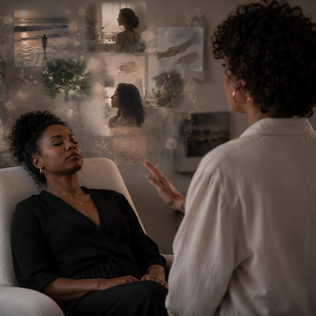 Talya James guiding a Past Life Regression Therapy session to help a client explore subconscious memories, gain personal insight, and discover meaningful perspective.