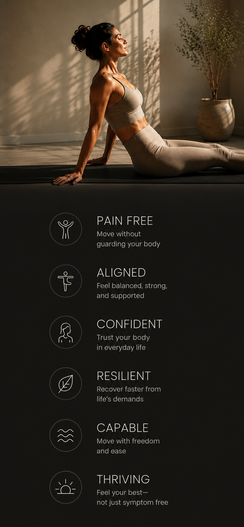 Woman practicing Classical Pilates to improve posture, mobility, strength, and body awareness while supporting pain-free movement and long-term wellness.