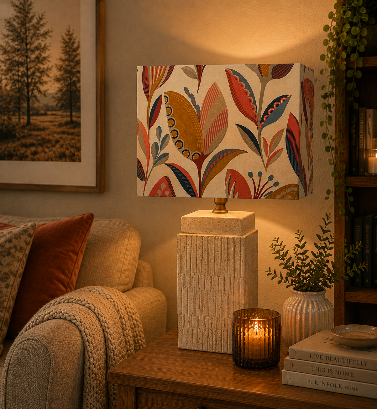 Leon Burnt Orange Cotton Rounded Rectangle Lampshade