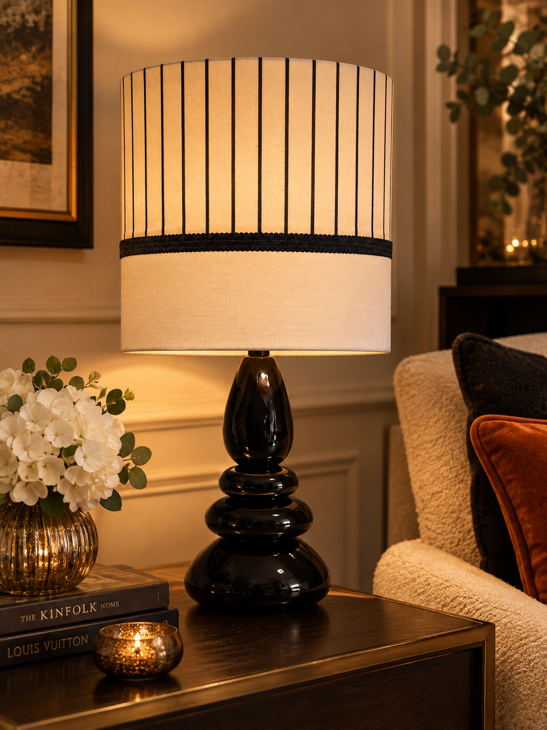 Black Stripe Lampshade – Burgess Printed Cotton
