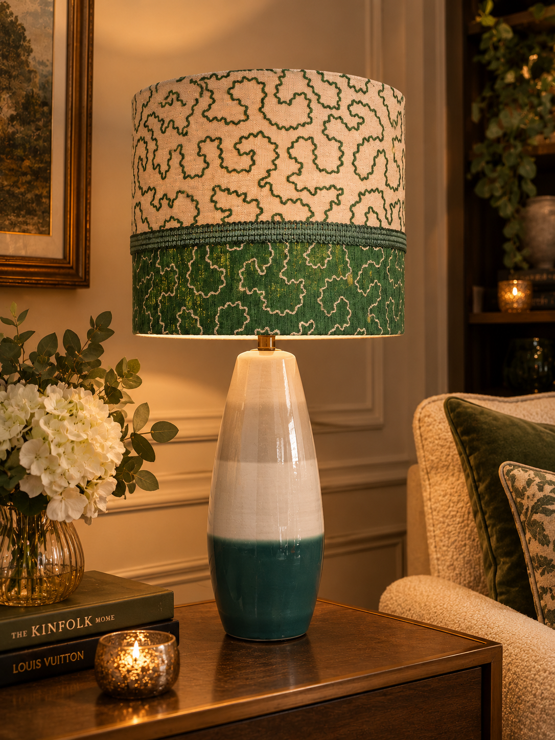 Cream & Green Geometric Handmade Lampshade