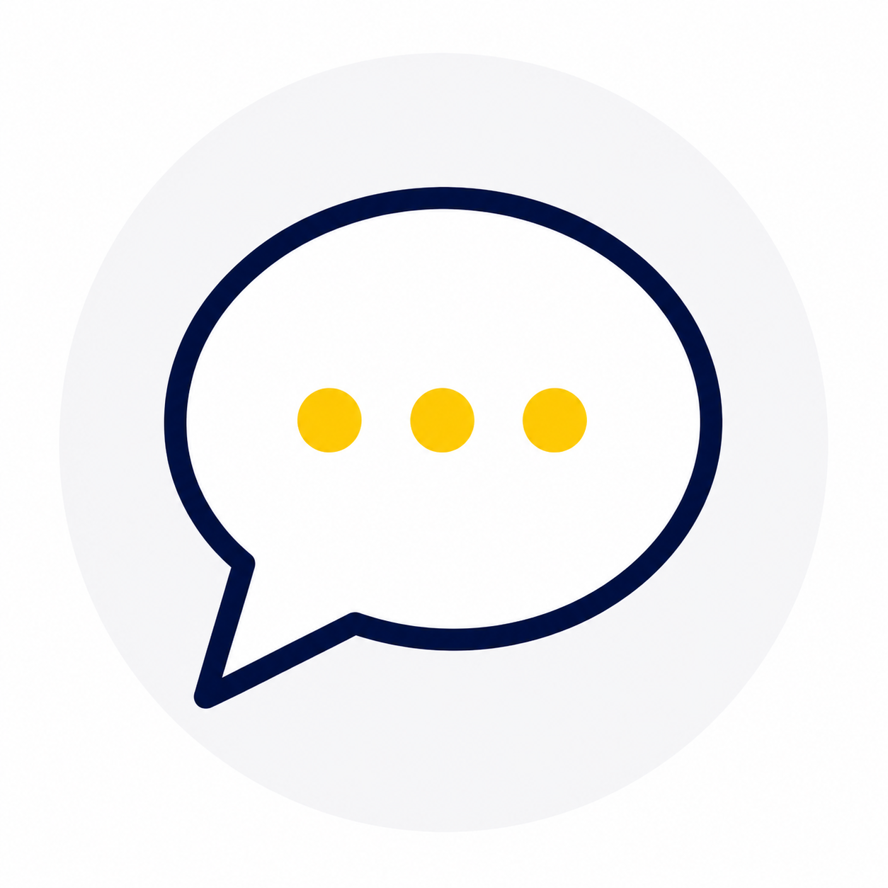A chat bubble icon with three yellow dots in the center.