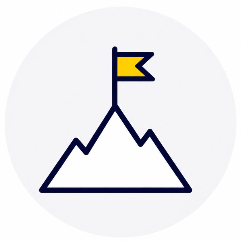 A simple illustration of a mountain with a yellow flag at its peak.