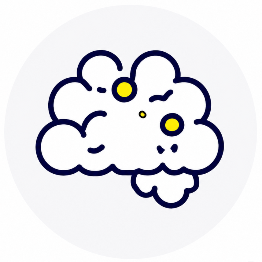 Drawing of a cloud with yellow circles and small black marks, outlined in dark blue.