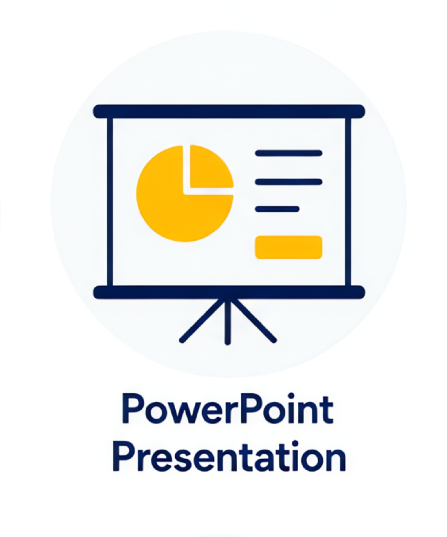 PowerPoint presentation slide with a blue and yellow pie chart and the text 'PowerPoint Presentation' beneath it.