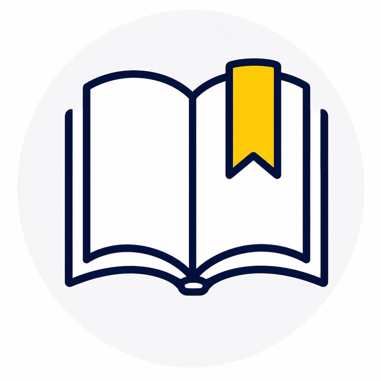 Icon of an open book with a yellow bookmark.