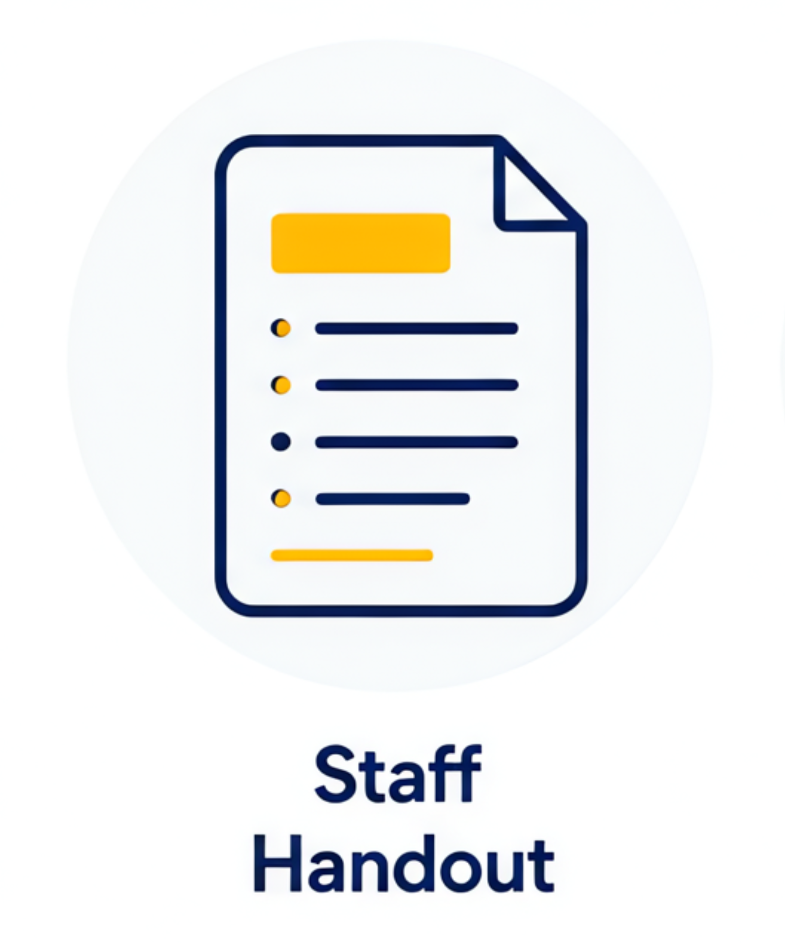 Icon of a document with a yellow header and bullet points, labeled 'Staff Handout' below.