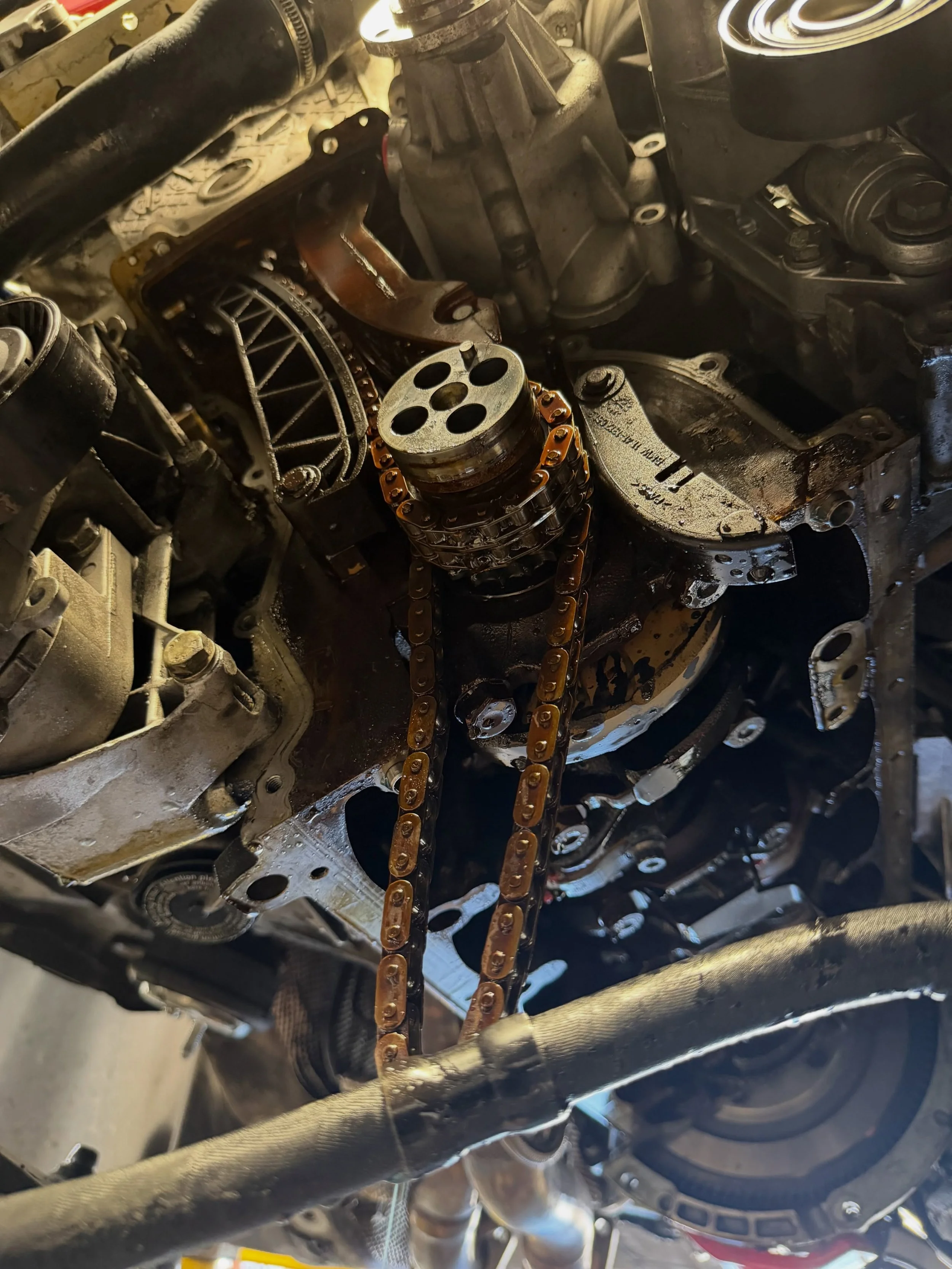 Customer brought in his 2006 E46 M3 for oil pan reseal, and ended up needing extra work, his oil pump chain guide broke, and was causing the chain to grind on the pump itself! We caught it just in time and also replaced the rod bearings with new ACL 