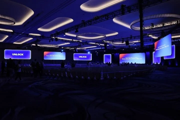 Zillow Flex Experience 2025 mainstage at Fontainebleau Las Vegas with event production, staging, and presentation screens by Knock Out Productions.