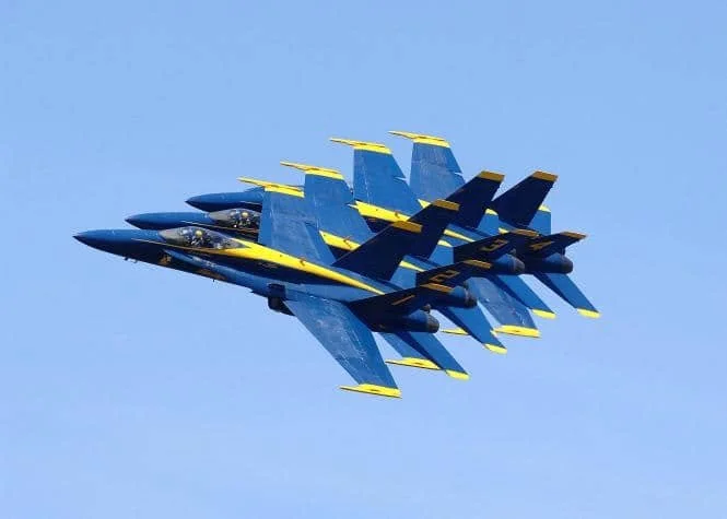 Blue Angels soaring during an airshow on an Elligail Charters excursion