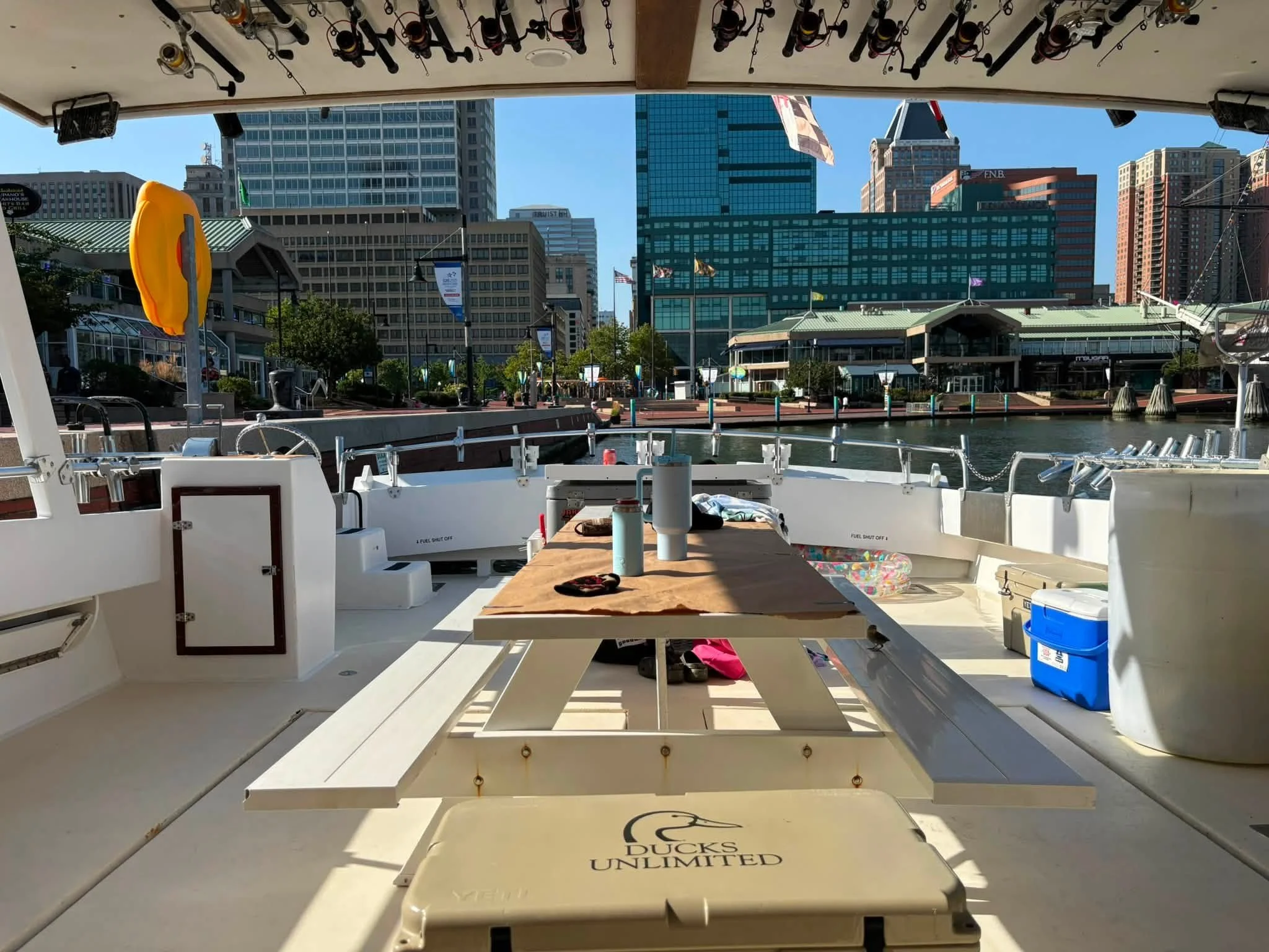 Picture of Baltimore'sInner Harbor from the deck of Elligail Chrters