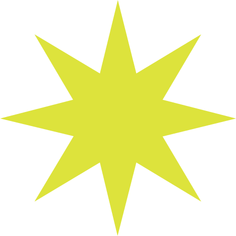 A bright yellow starburst shape with multiple pointed rays against a black background.