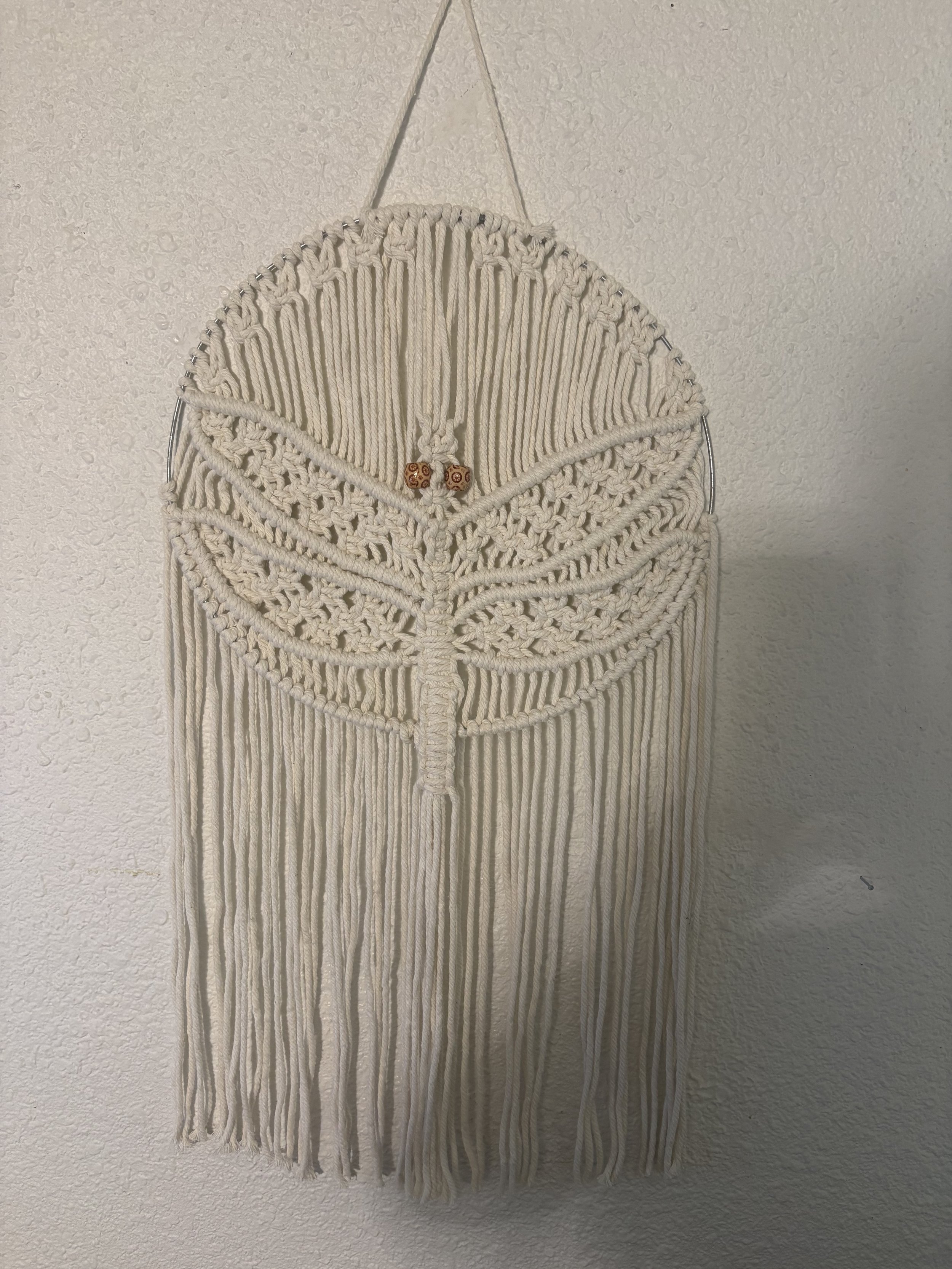 Dragonfly Dreams
(14" x 27")
A graceful dragonfly emerges through intricate knotwork and flowing fringe, symbolizing transformation, resilience, and new beginnings. With its delicate wings and natural textures, this piece brings a touch of whimsy and