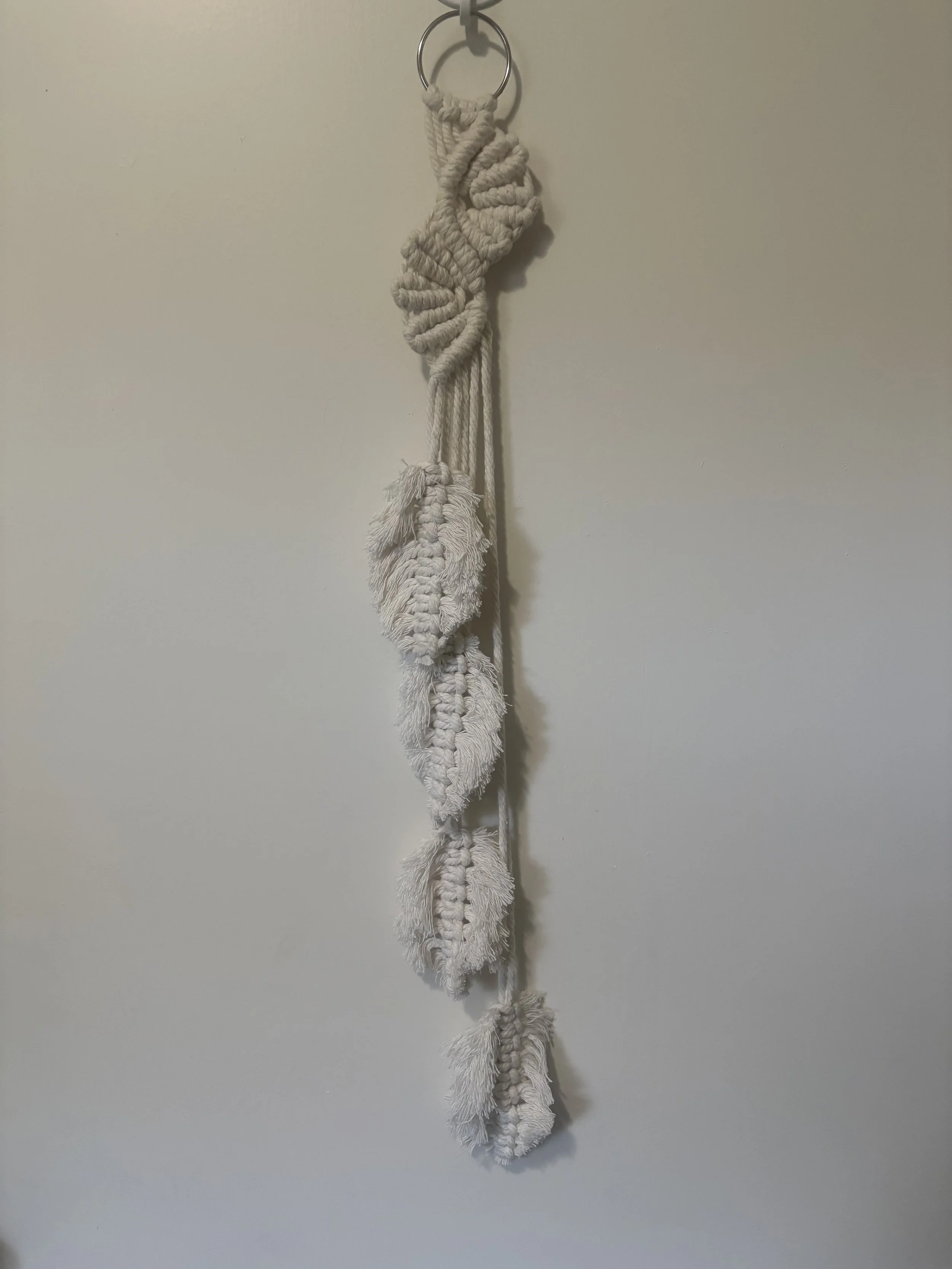 Falling Feathers
(5" x 25")
These feathers cascade from a decorative knotwork top, creating a light and natural wall accent. Inspired by woodland textures and free-flowing forms, this piece brings a soft, organic touch to any space. 
$40.00