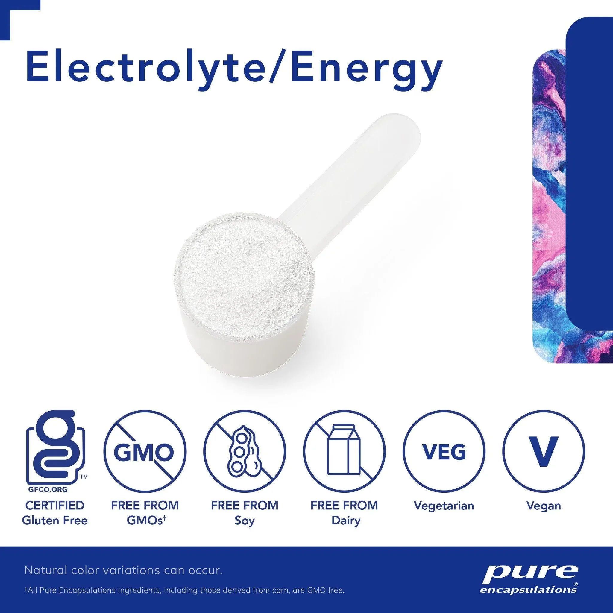 Pure Encapsulations Electrolyte/Energy Formula lemon-lime powder with sodium, potassium, magnesium, calcium and chloride for hydration and exercise stamina.