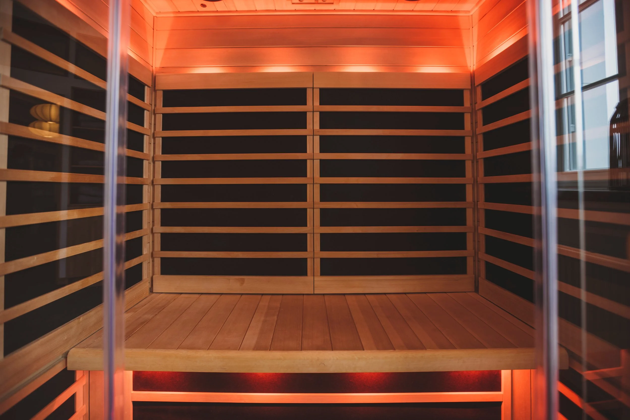 Interior of an infrared sauna at Panther Longevity Royse City