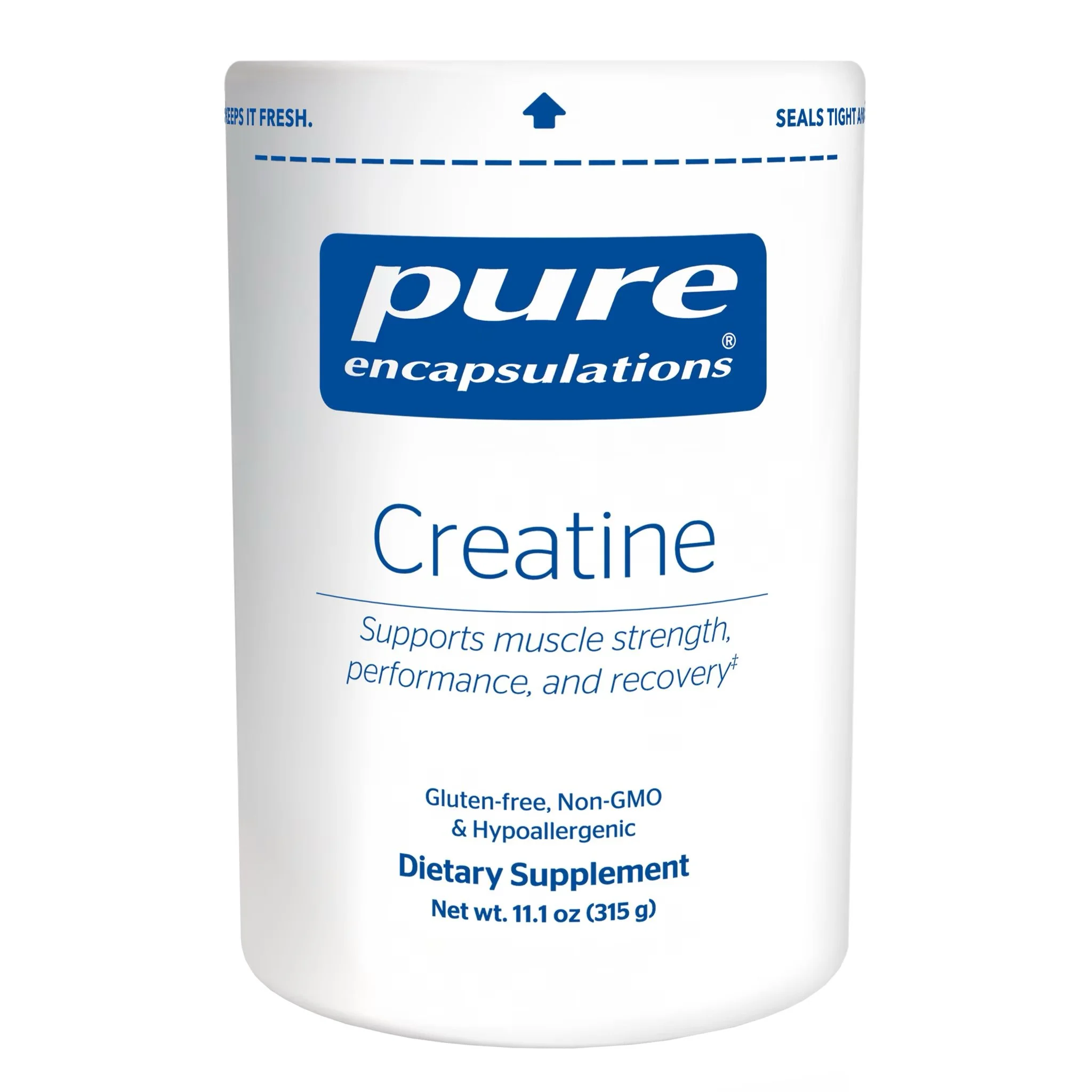 Pure Encapsulations Creatine unflavored creatine monohydrate powder with 5 grams per serving for muscular strength, power, workout performance and recovery.
