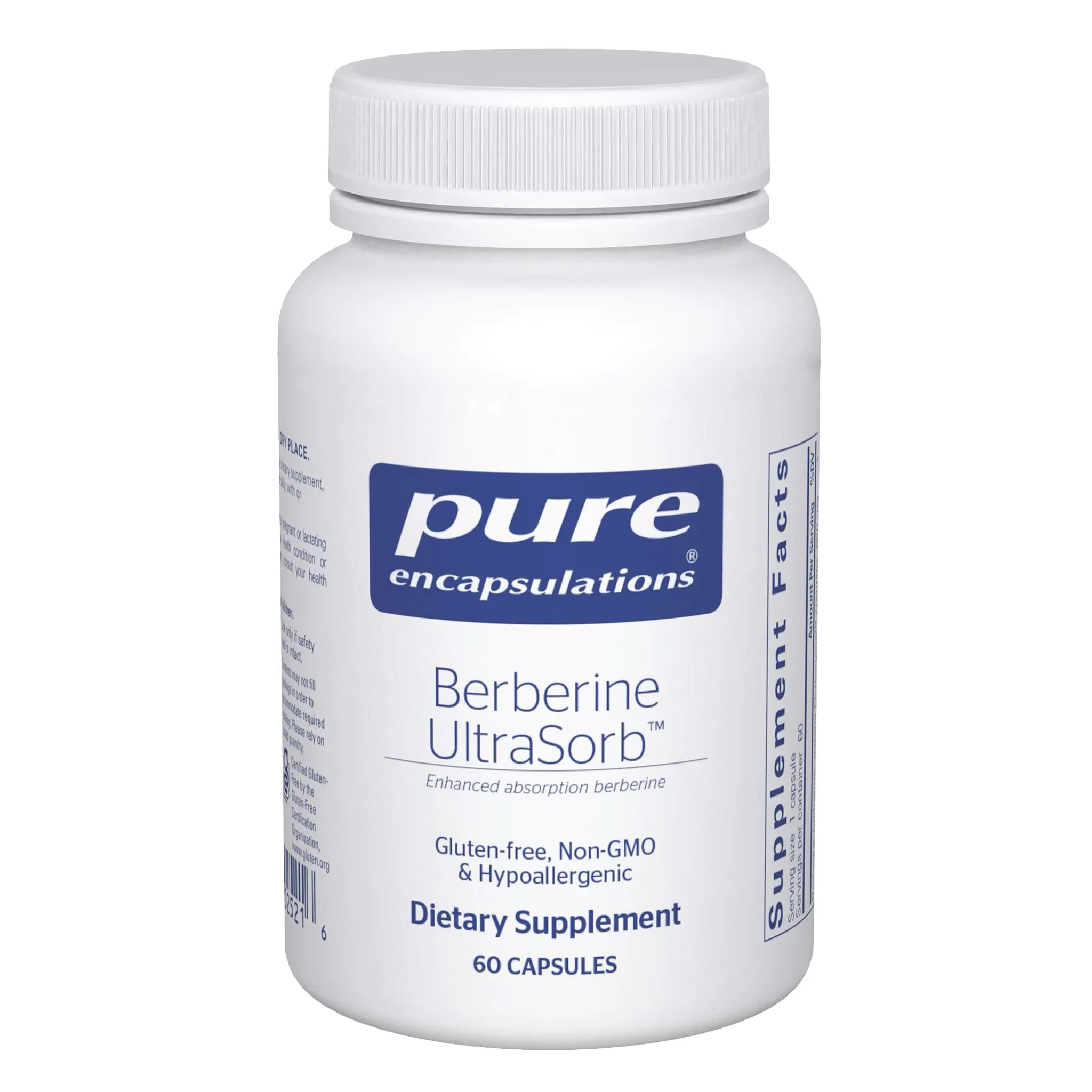 Pure Encapsulations Berberine UltraSorb vegan capsules with enhanced-absorption Berbevis berberine phytosome for glucose metabolism and cardiometabolic support.