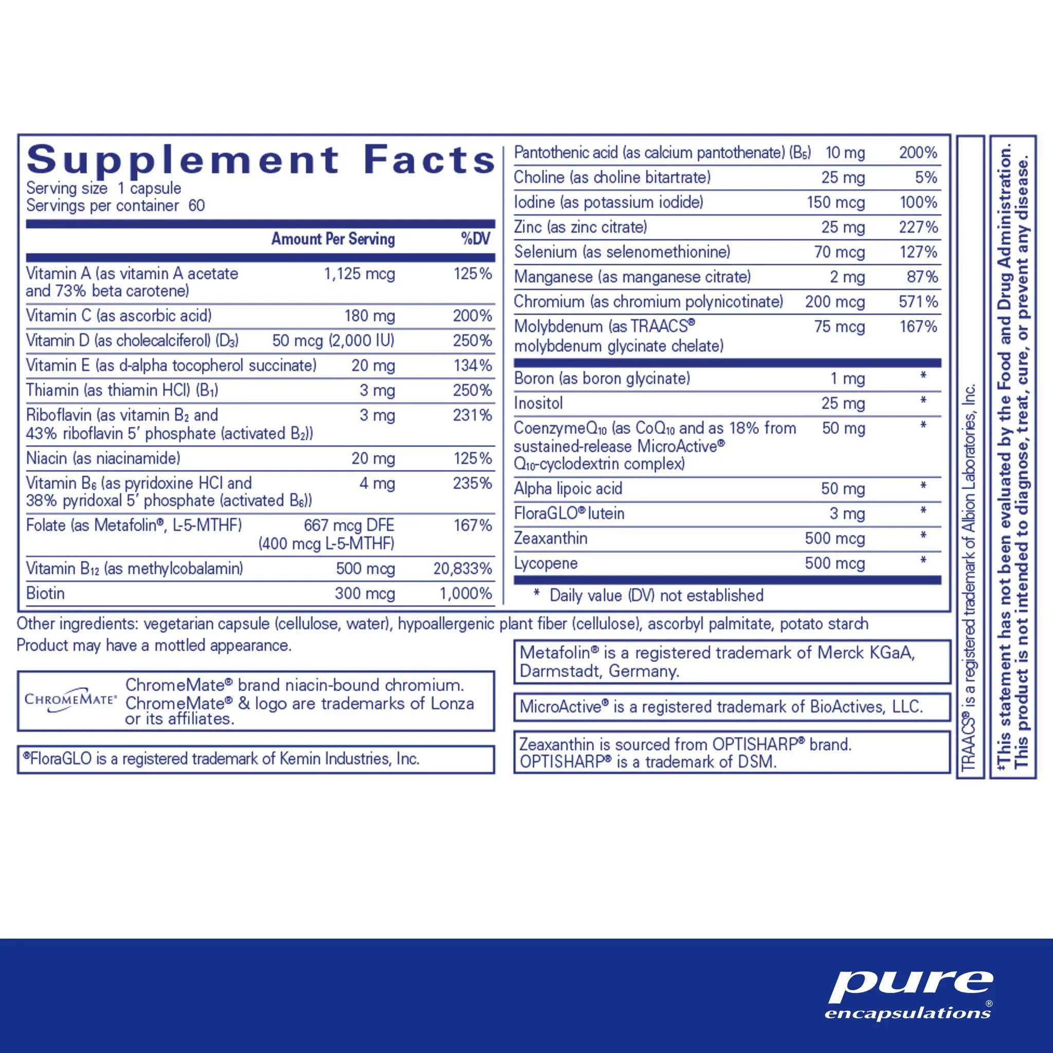 Pure Encapsulations O.N.E. Multivitamin once-daily vegetarian capsules with methylated B vitamins, CoQ10, lutein and antioxidants for daily wellness.