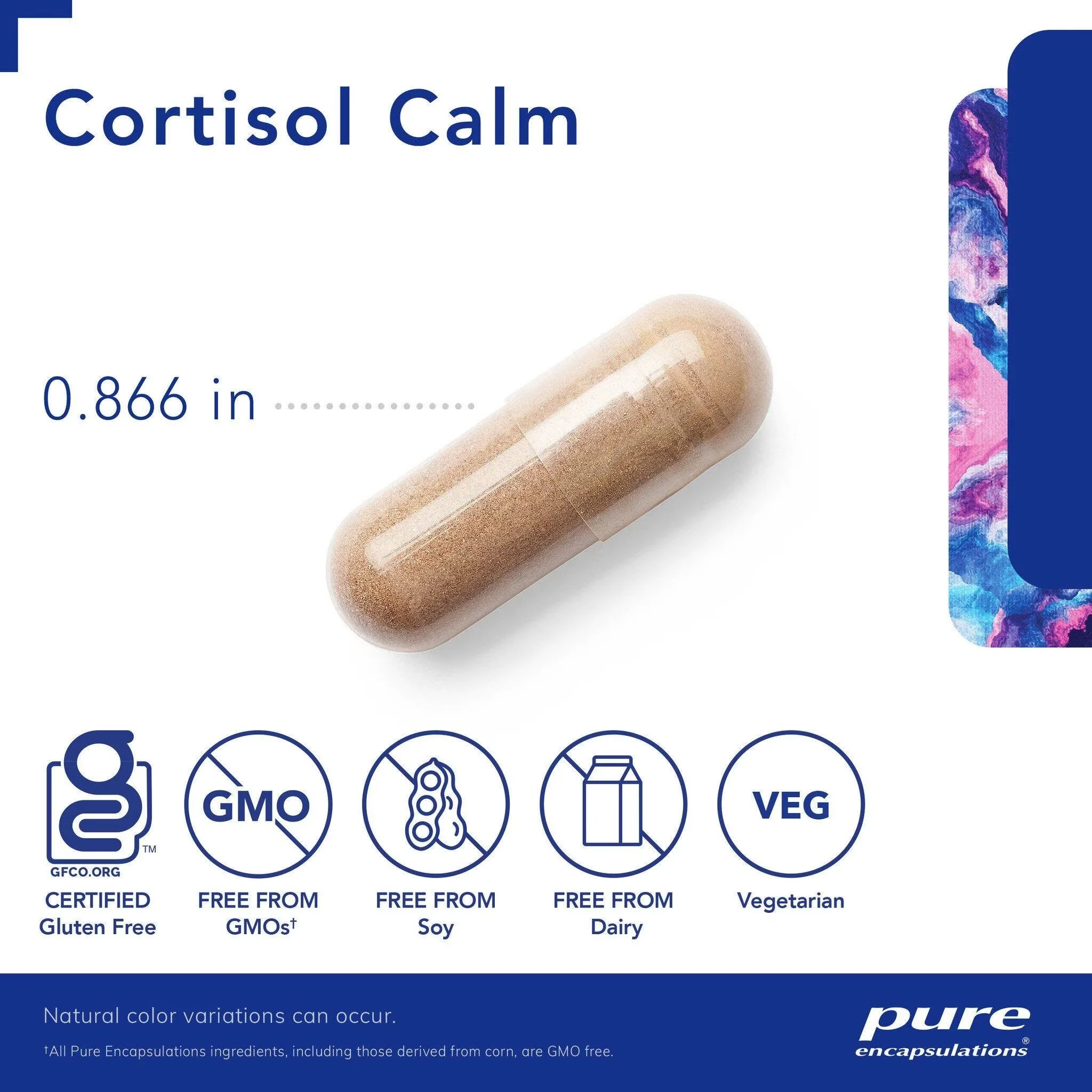 Pure Encapsulations Cortisol Calm capsules with Sensoril ashwagandha, rhodiola, magnolia bark and L-theanine for relaxation, sleep and stress support.