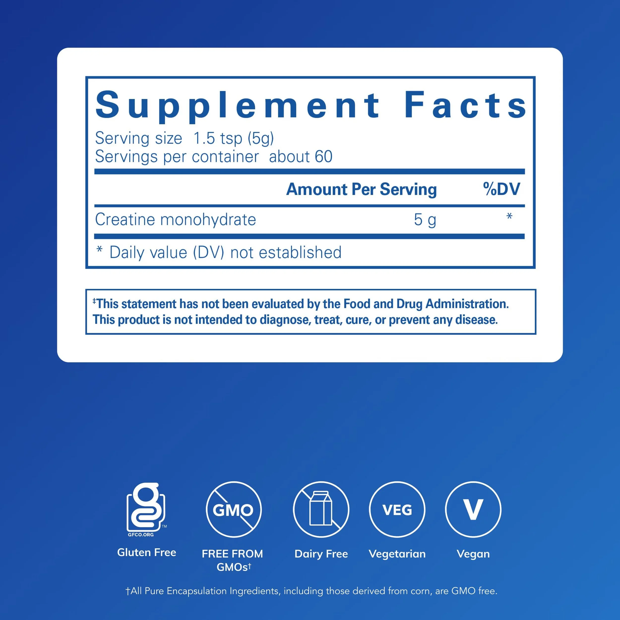 Pure Encapsulations Creatine unflavored creatine monohydrate powder with 5 grams per serving for muscular strength, power, workout performance and recovery.