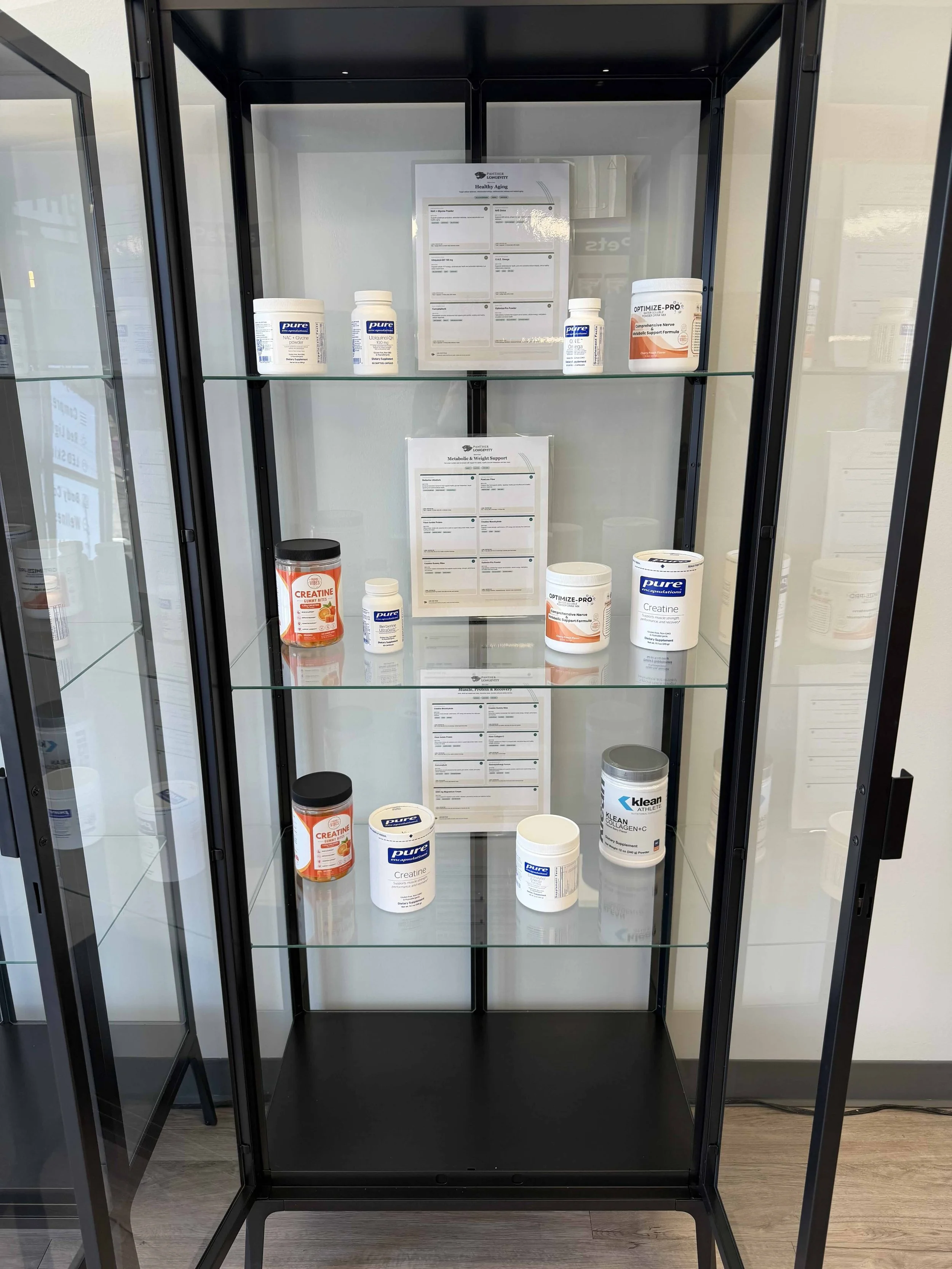 Premium supplements displayed at Panther Longevity Burleson