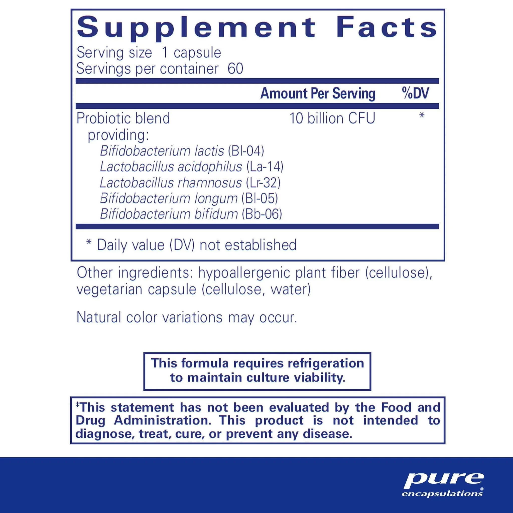 Pure Encapsulations Probiotic-5 refrigerated vegetarian capsules with 10 billion CFU from five strains for gut, digestive and immune support.