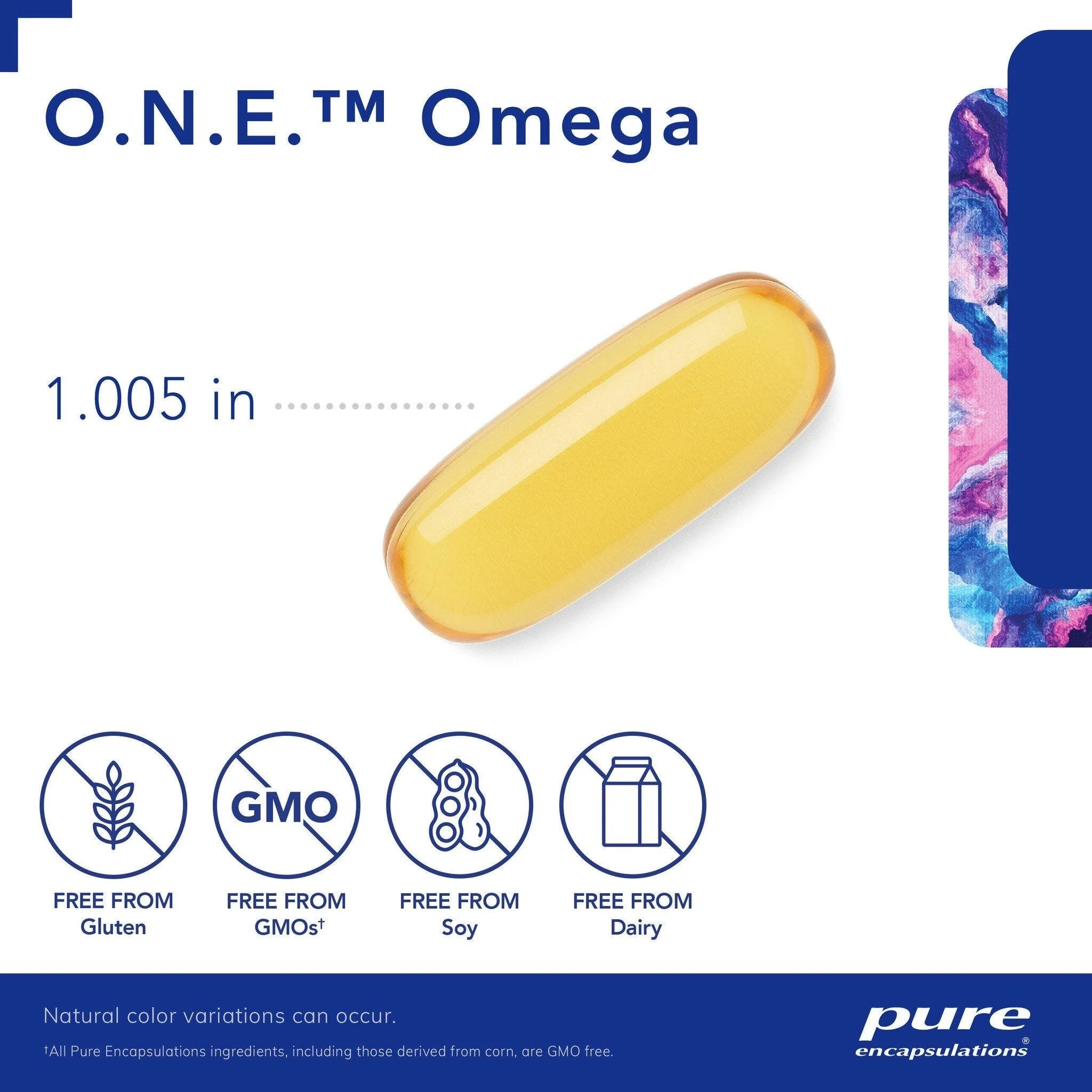 Pure Encapsulations O.N.E. Omega concentrated fish-oil softgels with 600 mg EPA and 400 mg DHA for cardiovascular, cognitive and joint support.