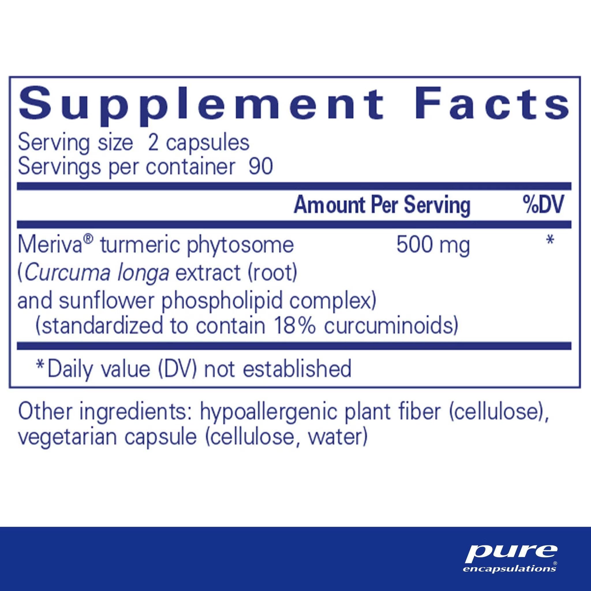 Pure Encapsulations CurcumaSorb with Meriva bioavailable turmeric phytosome for joint comfort, mobility, antioxidant and cellular support.