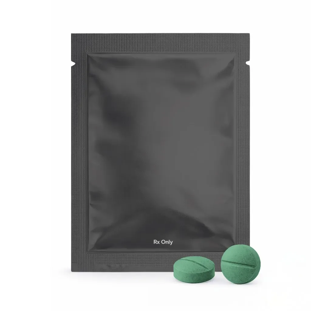 ED medication tablets beside discreet prescription packaging