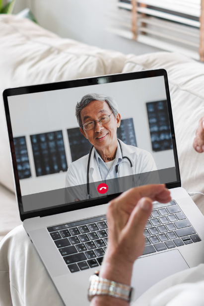Client speaking with a healthcare provider during a telehealth consultation