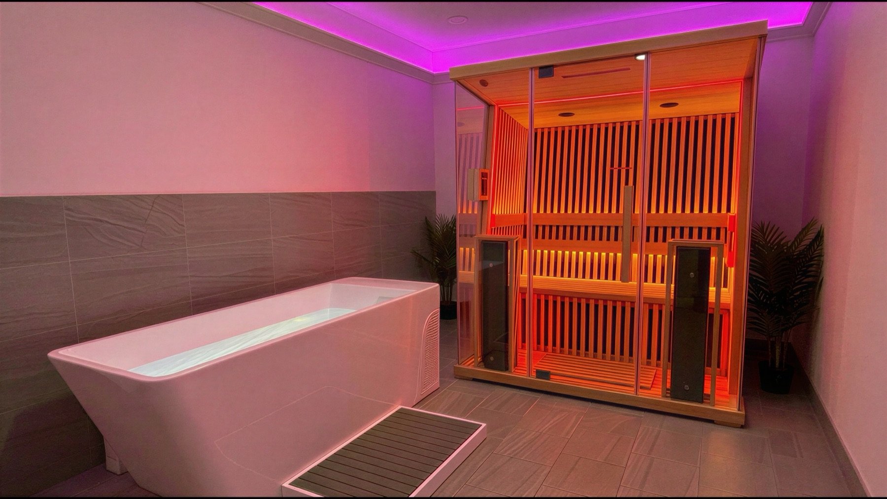Infrared sauna and cold plunge for contrast therapy at Panther Longevity