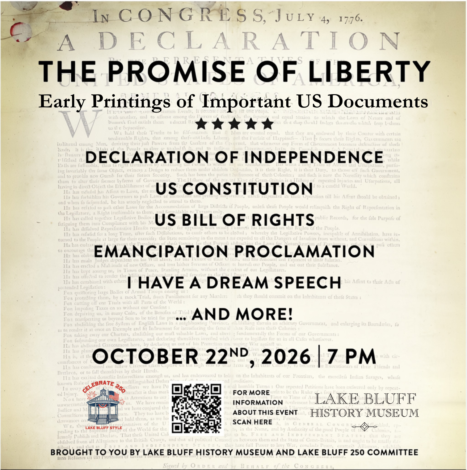 The Promise of Liberty event at Lake Forest High School on October 22, with reservation information