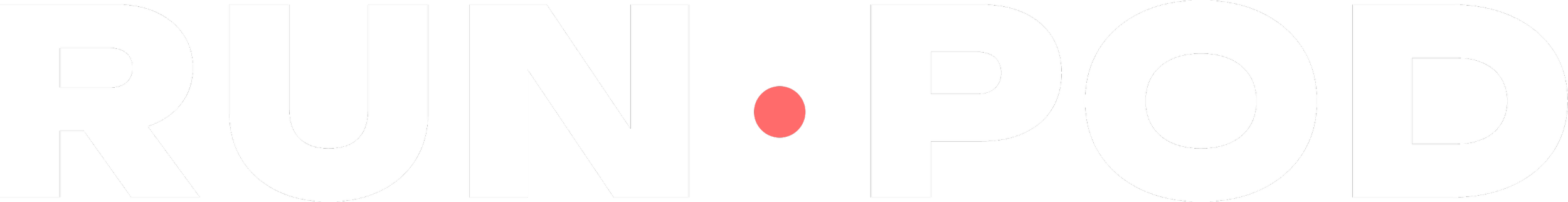 Close-up of a logo with the words 'RUN' and 'POD' in large white letters, separated by a small red dot.