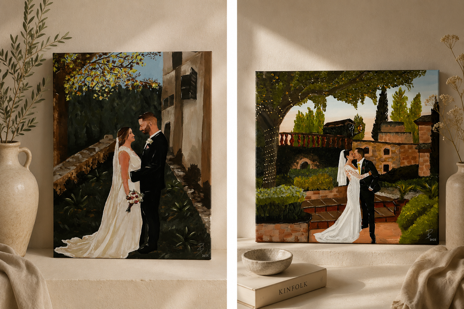 Live painter capturing wedding reception in Mallorca, Spain
