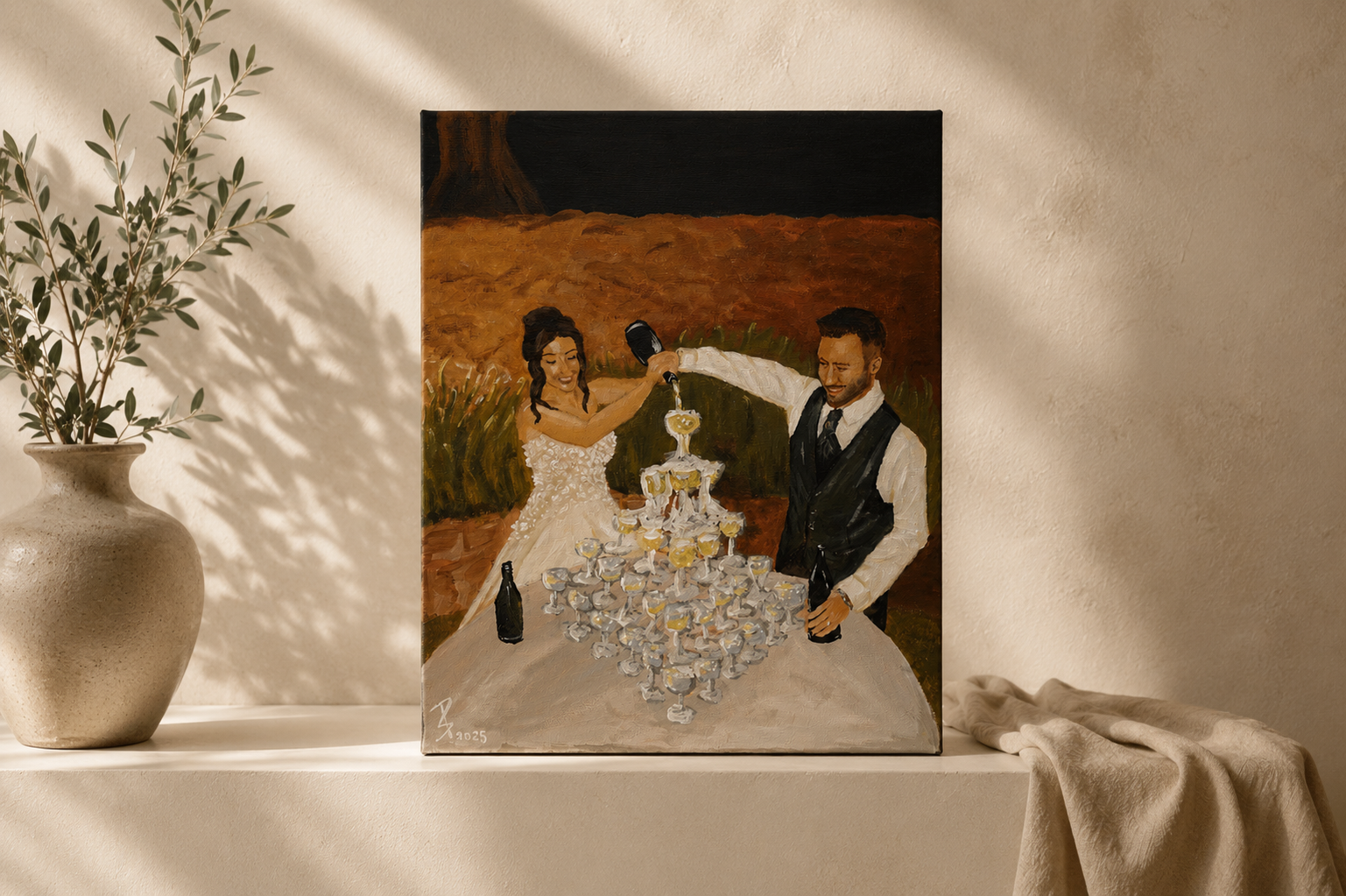 Live wedding painting by Penélope Servera at a Mallorca finca Son Burguet