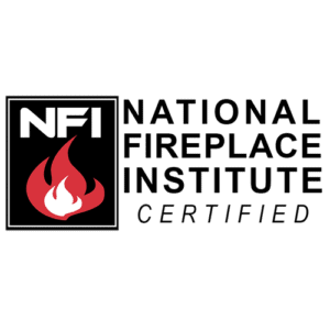 Logo of the National Fireplace Institute with text and a flame symbol.