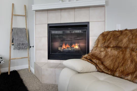 A direct vent gas fireplace.