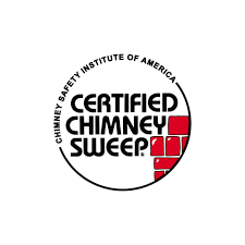 Logo for Certified Chimney Sweep, a program by the Chimney Safety Institute of America, with a chimney and brush graphic inside a circle.