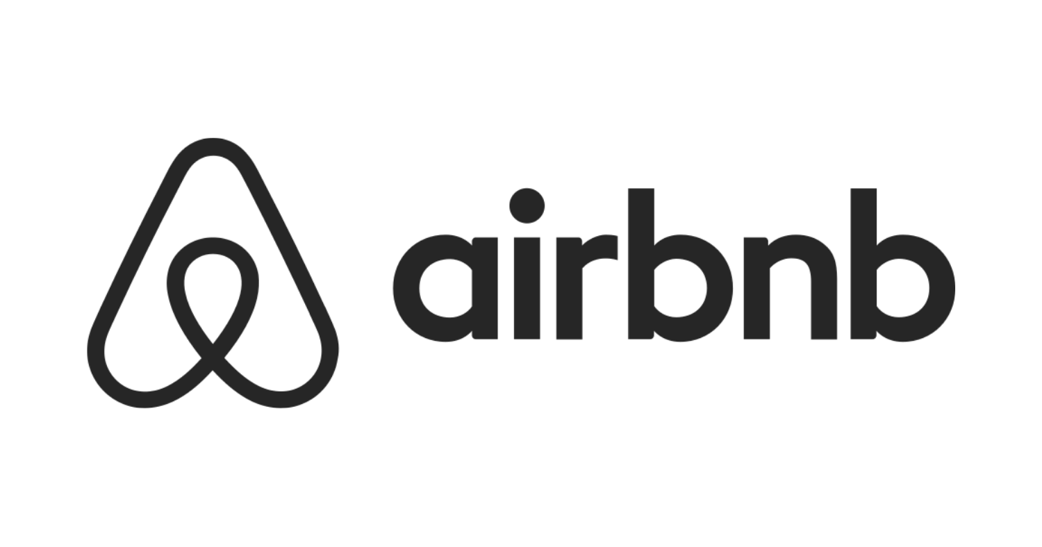 Black and white Airbnb logo with a stylized 'A' and the word 'airbnb' in lowercase.