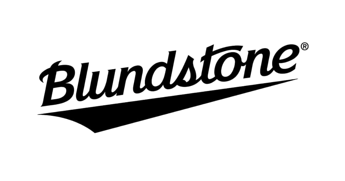Black and white image of a handwritten-style logo that reads 'Blundstone'.