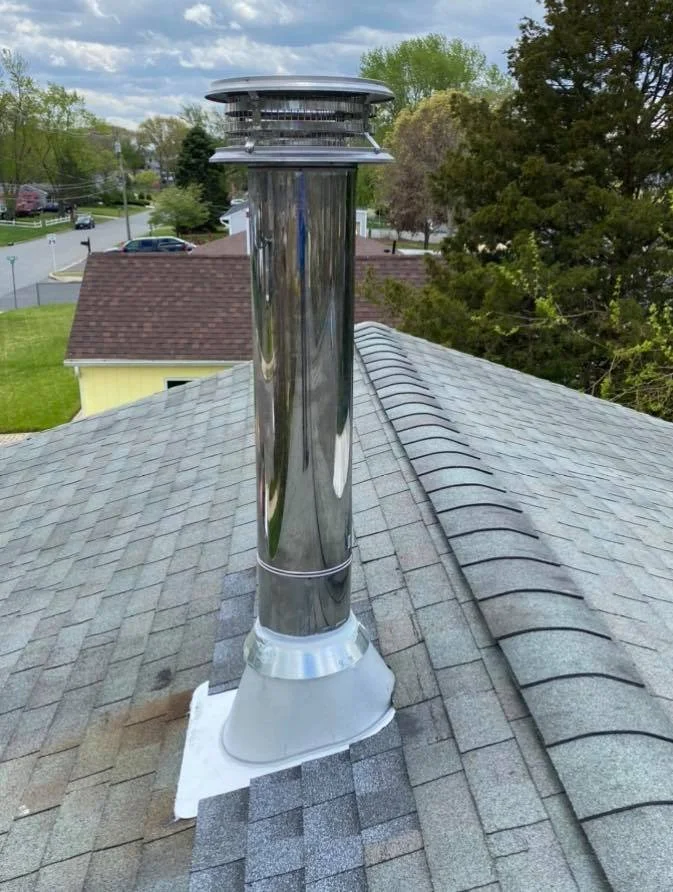 New Class A Chimney pipe with flashing and UL listed chimney cap.