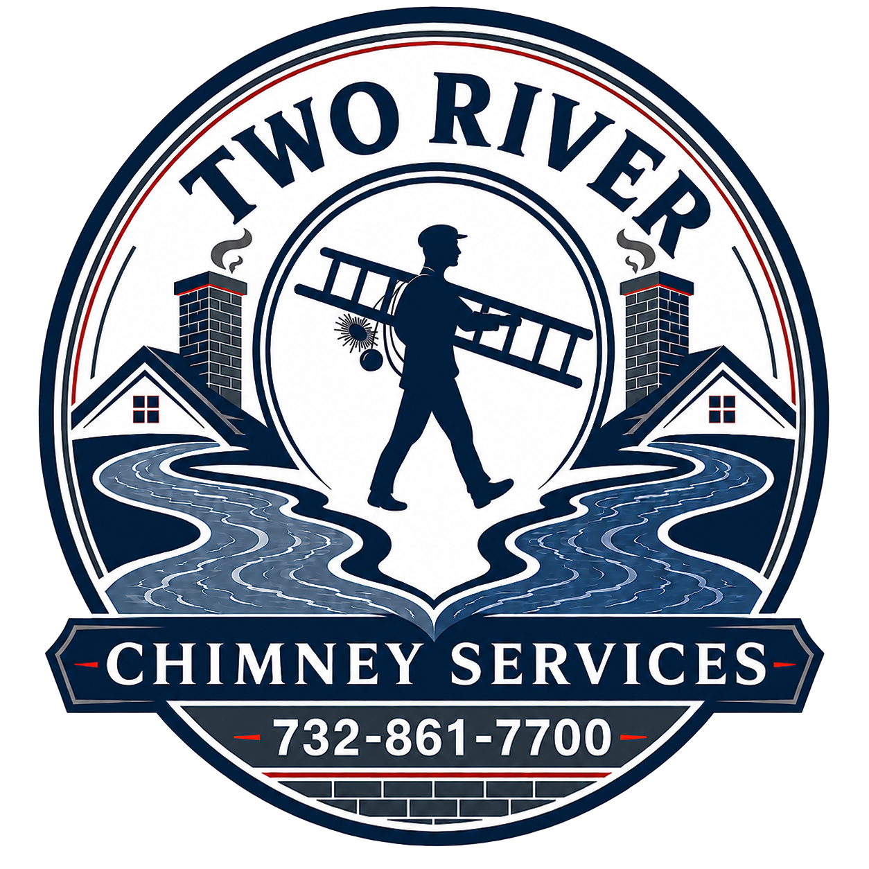 Two River Chimney Services logo – CSIA certified chimney sweep serving Monmouth and Ocean County, NJ and contact phone number 732-861-7700.