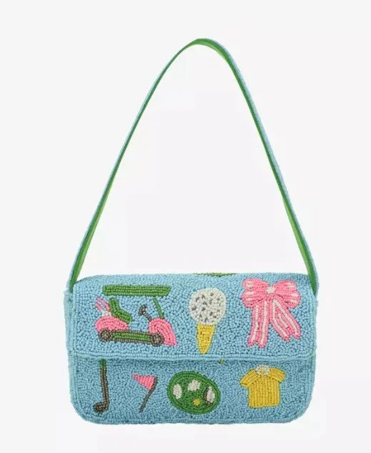 Blue Golf Beaded Shoulder Bag
