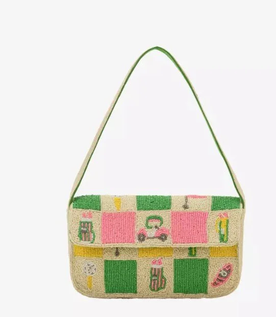 Large Checkered Golf Beaded Shoulder Bag