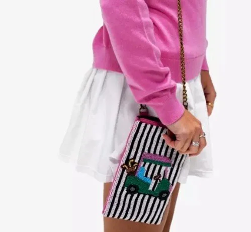 Tee In Stripes Beaded Golf Cart Crossbody Bag