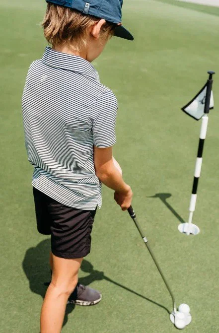 Boy's Navy Stripe Golf Polo
