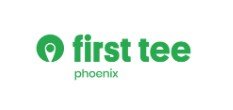 Logo for First Tee Phoenix featuring a green golf tee icon and text in green and black.