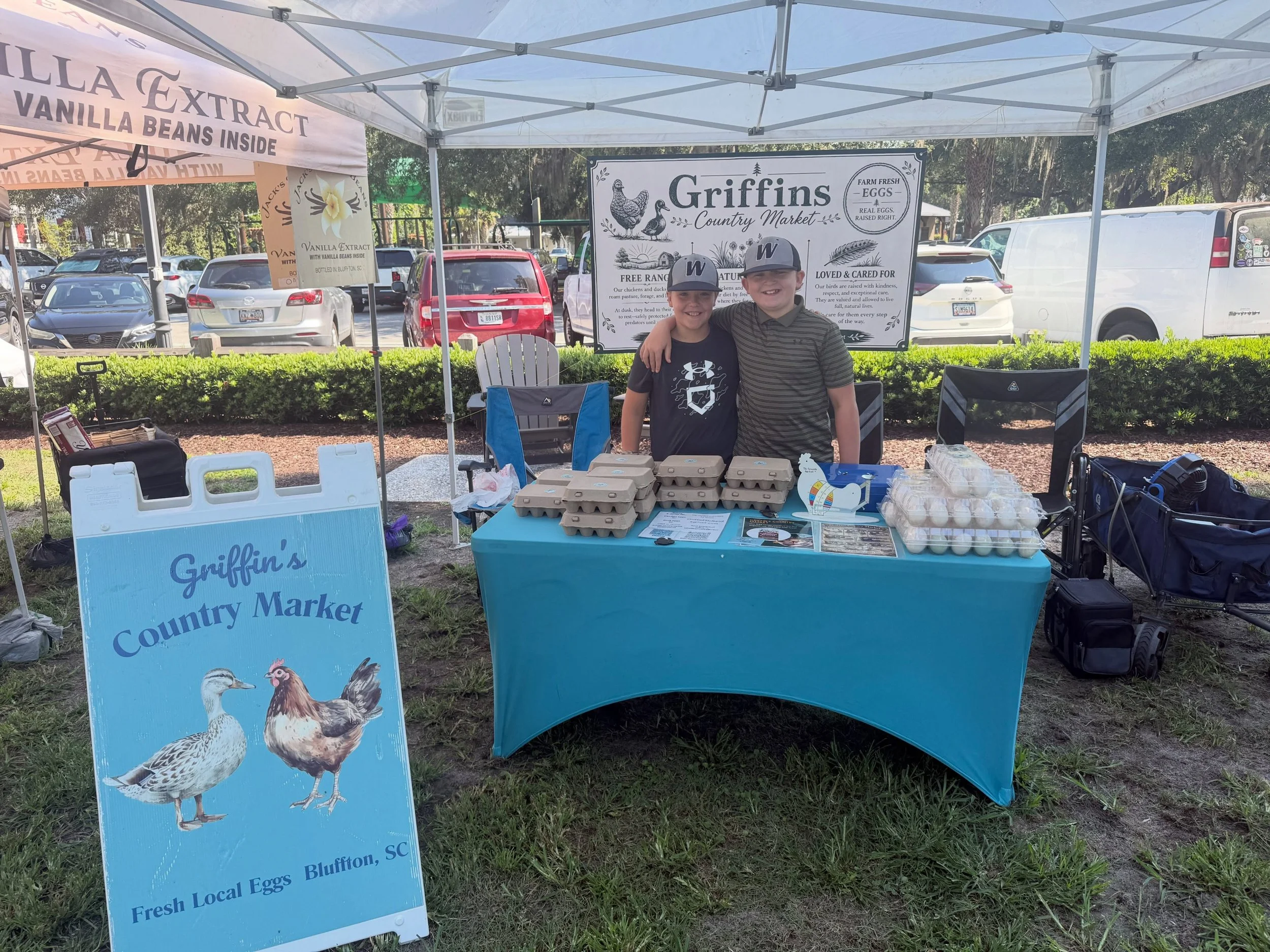 Come see me and my buddy, wyatt, today at the farmers market. We are ready to sell you some eggs.
