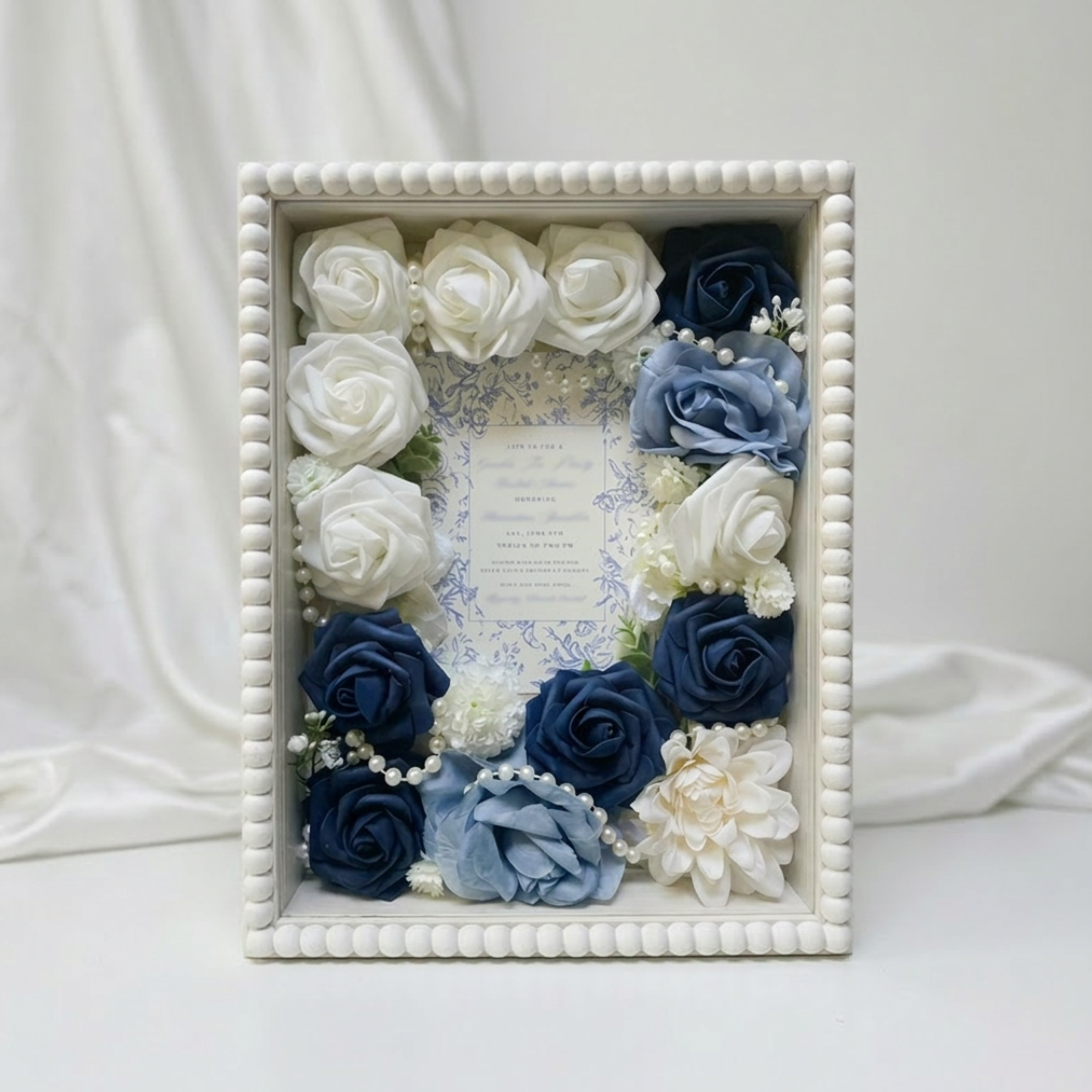 Artificial Flower Shadow Box with Invitation